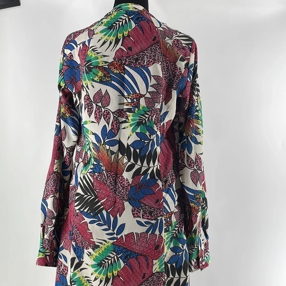 Zoa New York tropical leaf dress shirt dress colorful sz sm - Picture 9 of 10